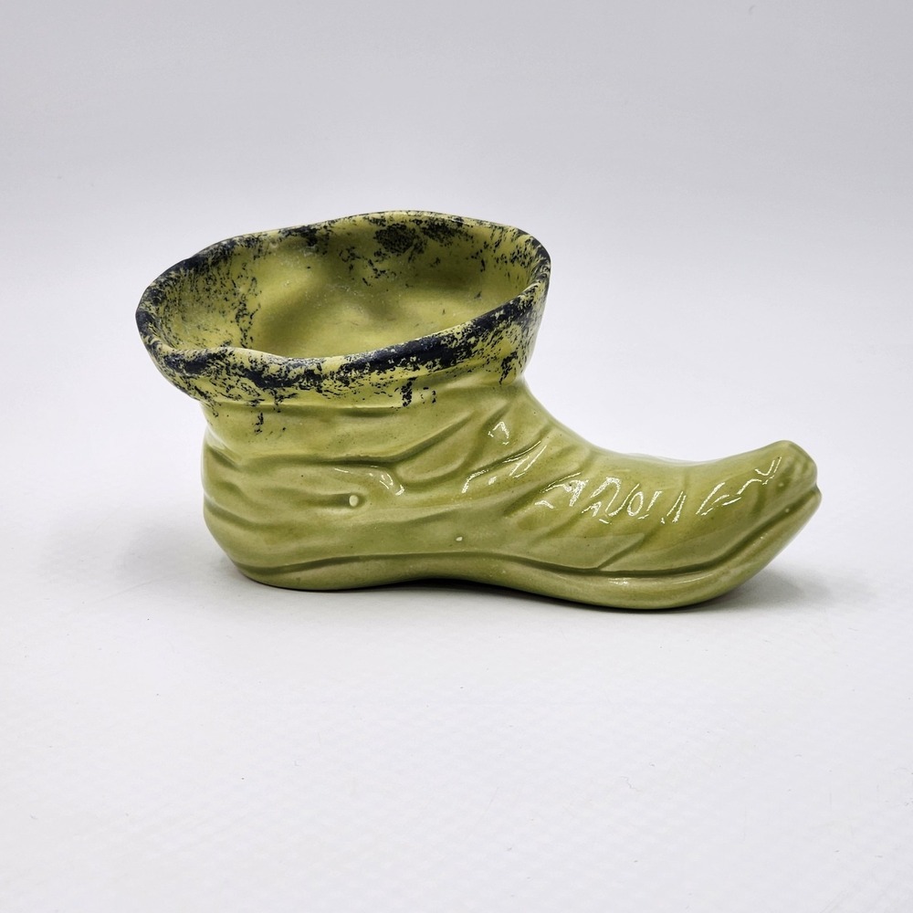 Vintage Green Ceramic Boot Planter Elf Pixie Shoe MCM Kitsch Whimsical 7 Inch